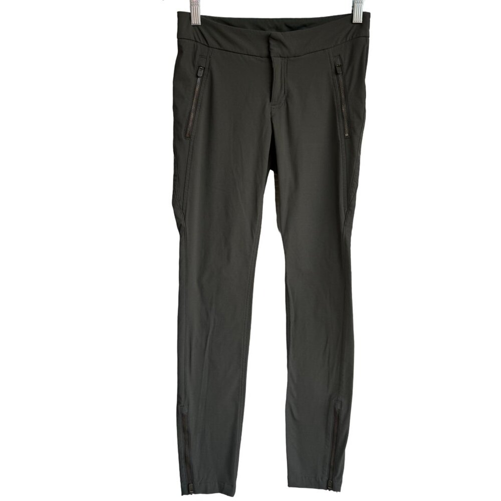 ATHLETA Wander Skinny Ankle Zip Olive Pants 349953-03 Women's Size 0 Nylon